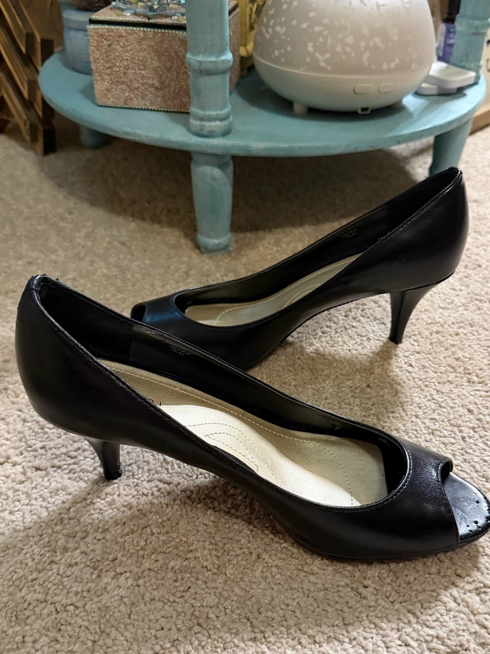 Tahari Black Peep-Toe Kitten Heel Pumps